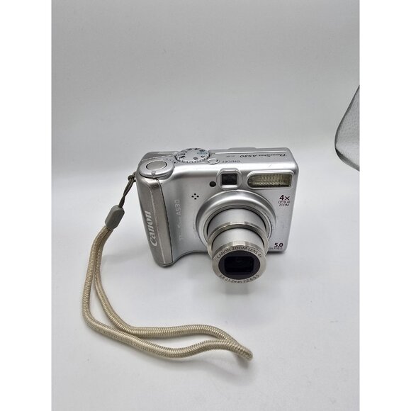 Canon PowerShot A530 5.0MP Digital Camera Silver READ-Small Black Line On Screen - Picture 1 of 16